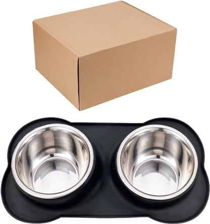 AsFrost Dog Food Bowls Stainless Steel Dog Bowls, Dog Food and Water Bowl Set with No Spill Non-Skid Silicone Mat, Dog Dishes for Small Medium Large Sized Dogs Pet Cat Food Bowls, 6 Cup, Black - color: Black, size: 6 Cup/50 oz each