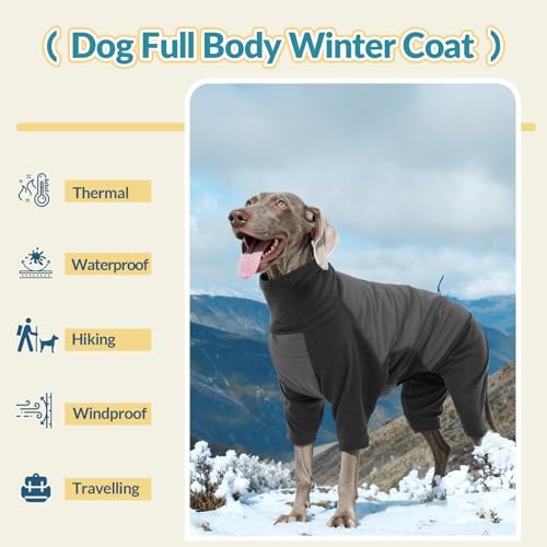 ROZKITCH Dog Coats for Large Dogs Winter Waterproof, Fullbody Clothes Jumpsuit, Cold Weather Coats Pajamas, Four-Legged Snowsuit with Leash Hole, Large Dog Fleece Vest Grey XL - color: Grey, size: XL(Chest: 26-31"; Back:22-23")