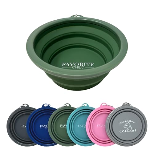 SparkDog Favorite Child Collapsible Dog Bowl, 1000ML (34oz) –XL Food-Grade Silicone Travel Bowl with Sturdy Rim – Extra Large Portable for Dogs & Cats – Great for Pet Lovers (DkGreen) - color: Dark Green-"Favorite Child"