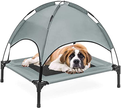 PawfectPals Portable Cooling Waterproof Elevated Heavy Duty Camping Pet Bed and Cot with Detachable Shade for Indoor and Outdoor use (Med) - size: Medium
