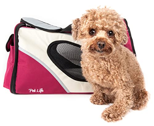 Pet Life ® 'Phenom-Air' Travel Collapsable Folding Airline Approved Cat and Dog Pet Carrier with Shoulder Straps and Pouch - color: Red, size: One Size