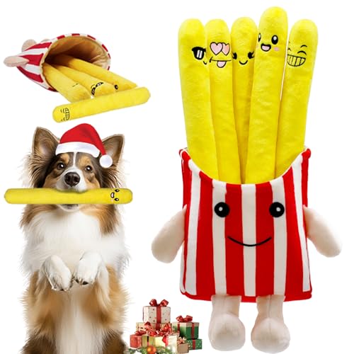 YZHDUXIU Dog Squeak Toys, 5 Pack Christmas French Fry PlushToys Interactive Cute Dog Toys for Small Dogs Holiday Dog - color: Red French Fry