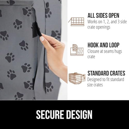 GORILLA GRIP Dog Crate Covers compatible with Amazon Basics Dog Crates, All Sides Open, Privacy Cover Fits 48" Wire Kennel, Breathable Mesh Windows, Light Reducing Puppy Training Cage Topper, Gray Paw - color: Gray Black Paw, size: 48" X 30" X 33"
