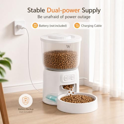 Waithem Wi-Fi Automatic Pet Feeder for Cats&Dogs, Timed Dry Food Dispenser with App Programmable Portion Control, Up to 10 Meals Per Day, Dual Power Supply, 5G/2.4G WLAN, Desiccant Bag Included