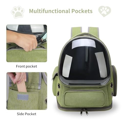 Cat Backpack Carrier for Cats and Small Dogs, Breathable Cat Bubble Backpack, Airline Approved Pet Travel Carrier for Hiking Camping Outdoor(Green) - color: Green