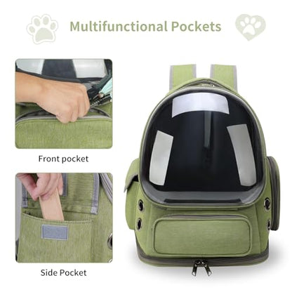 Cat Backpack Carrier for Cats and Small Dogs, Breathable Cat Bubble Backpack, Airline Approved Pet Travel Carrier for Hiking Camping Outdoor(Green) - color: Green