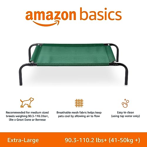 Amazon Basics Cooling Breathable Elevated Dog Bed with Durable Metal Frame for Large Dogs, X-Large, 60 x 37 x 9 Inch, Green, Easy to Clean - color: Green, size: X-Large