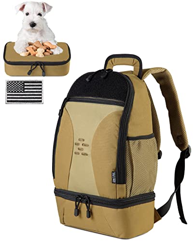 DBTAC Tactical Pet Backpack for Small Dogs & Cats - Compact Travel Bag with Insulated Pocket & 1x Detachable Food Container Included | Outdoor Hiking, Road Trip, Airplane Approved (Brown) - color: Brown