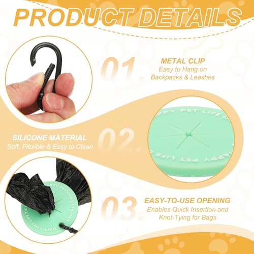 Dog Poop Bag Clip, Dog Poop Bag Holder Round for Dispenser Carrier Hands-Free Lightweight Durable PVC, (Green, 2 Pcs), Intended for Leash/Pet Waste Bag - color: Green
