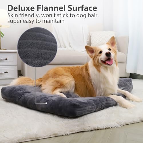 Dog Crate Bed Washable Dog Beds for Large Dogs Deluxe Thick Flannel Fluffy Comfy Kennel Pad Anti-Slip & Anti-Scratch Pet Sleeping Mat, 35 x 23 Inch, Gray - color: Gray, size: 35.0"L x 23.0"W x 3.0"Th