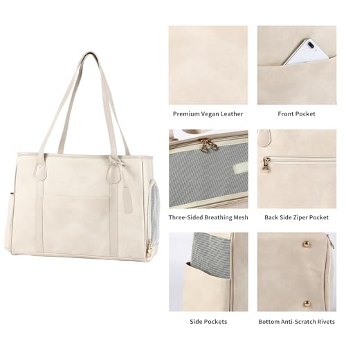 Stylish Dog Purse Carrier, Leather Pet Carrier Bag for Small Dogs Cats Puppy, Airline Approved Soft-Sided Carrier Beige - color: Beige