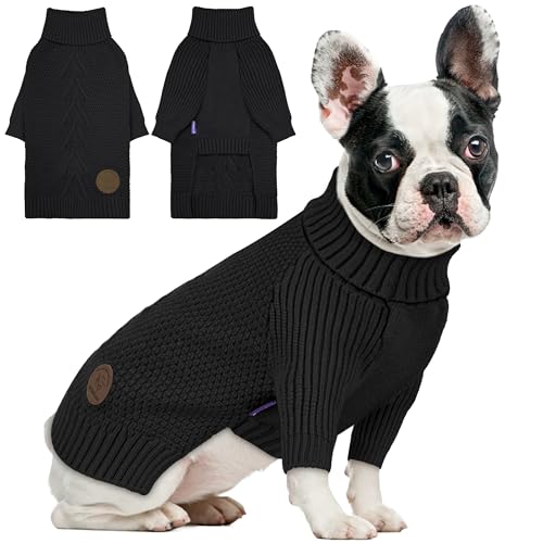 cyeollo Small Fleece Dog Sweater, Tureleneck Sweatershirt for Small Boy & Girl Dogs Pullover Doggy Clothes in Cold Weather Stretchy Fall Winter Pet Outfit Puppy Jacket, Black M - color: Black, size: Medium
