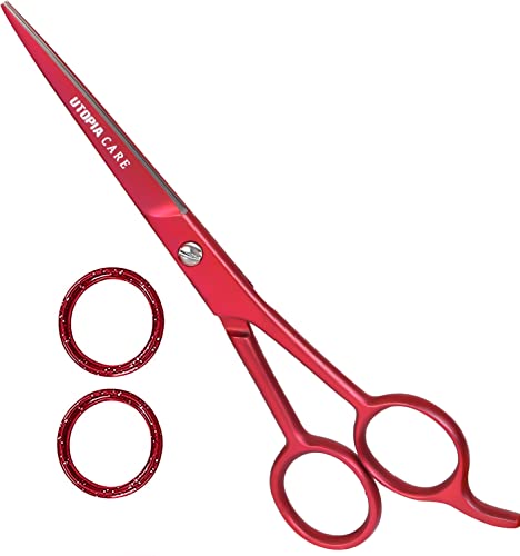 Utopia Care Hair Cutting and Hairdressing Scissors 6.5 Inch, Premium Stainless Steel Shears with Smooth Razor and Sharp Edge Blades for Salons, Men, Women and Kids, Red - color: Red, size: 6.5 Inch (Pack of 1)