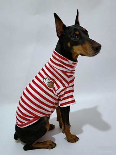 Turtleneck Dog Shirt Cute Doggie Embroidery Super Soft Dog Sweatshirt Stretchy Striped Puppy Pullover for Cats Small Medium Large Dogs (Red Striped, Large) - color: Red Striped, size: Large