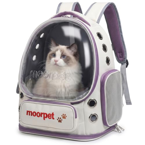 Cat Backpack Carrier, Transparent & Foldable Bubble Pet Backpack for Cats and Dogs, Breathable Kitten Carrier with Side Mesh and Pocket, Portable Travel Bag for Hiking, Walking, Vet (Purple) - color: Purple