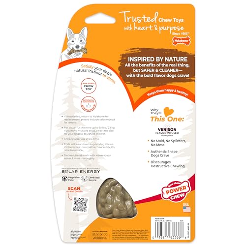 Nylabone Power Chew Antler Alternative Nylon Chew Toy for Dogs, Dog Toys for Aggressive Chewers, Venison Flavor, Large/Giant (1 Count) - size: Large