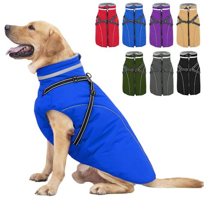 Fragralley Dog Coat with Harness Built in, Waterproof Windproof Reflective Warm Puffer Jacket, Fleece Lined Vest Winter Parka for Small, Medium, Large Dogs - color: Blue, size: Small