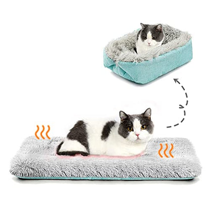 Self Warming Cat Bed, Foldable Self Heated Cat Mat Extra Warm Thermal Heating Pad 24 x 20 inch for Indoor Outdoor Cats, Non-Slip Bottom Washable Non Electric - color: Mint Green
