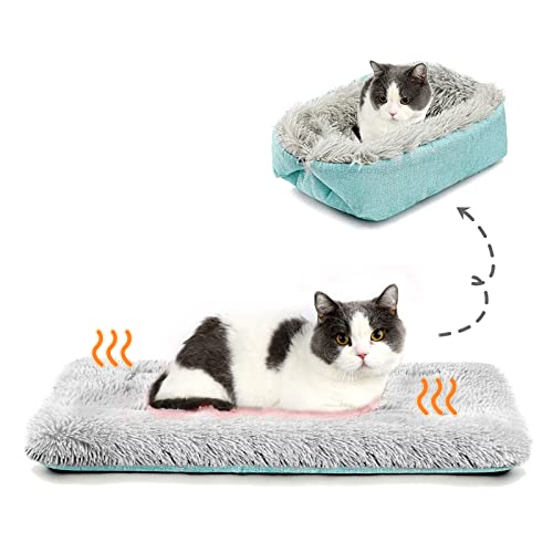 Self Warming Cat Bed, Foldable Self Heated Cat Mat Extra Warm Thermal Heating Pad 24 x 20 inch for Indoor Outdoor Cats, Non-Slip Bottom Washable Non Electric - color: Mint Green