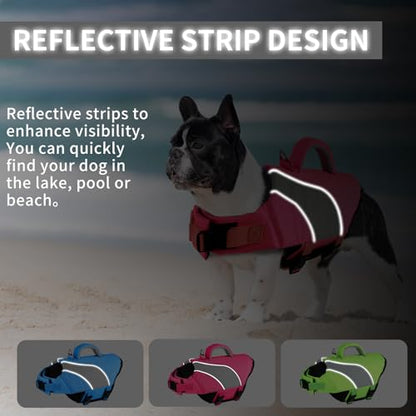 Doglay Dog Life Vest, Dog Life Jacket with Double Rescue Handles and Reflective Stripes, Adjustable High Visibility Swimming Safety Vest, Pet Life Preserver Lifesaver for Small Medium Large Dogs - color: Pink+Gray, size: Xl :27.6"-38.6" (Ribcage Girth)- D