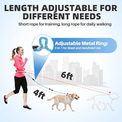 SlowTon Slip Lead Dog Leash, Adjustable 4-6 FT, 1/2” Rope, Heavy Duty Nylon Leashes with Padded Handle & Highly Reflective Threads, No Pull Training Leash for Medium Large Dogs 20-120lb (Light Blue,S) - color: Light Blue, size: 4-6 Ft