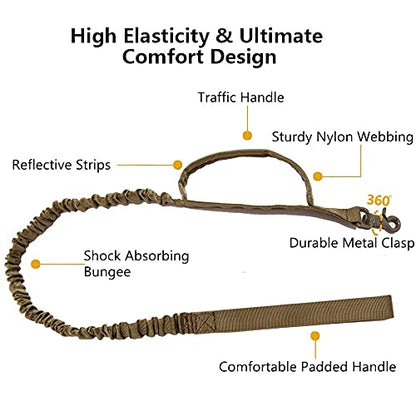 Tactical Dog Collar and Leash Set Adjustable Military Nylon Dog Collar with Control Handle and Heavy Duty Metal Buckle for Large Dogs （Brown S - color: Brown SET(collar+leash), size: Small (Pack of 1)