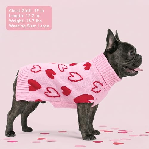 cyeollo Valentines Dog Sweater, Warm Turtleneck Dog Valentines Outfit, Soft Stretchy Knit Pullover Dog Sweaters for Small Dogs Girl, Heart Pattern Holiday Doggie Pet Clothes with Leash Hole, Pink M - color: 2# Valentine's, size: Medium