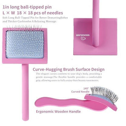 Pink Slicker Brush for Long Haired Dog Wooden Handle Coated Pins | Gently Grooming Slicker Brush, Ergonomic Wooden Handle, Long-Haired Dogs, Long Pins for Grooming Goldendoodles Poodles - color: Pink
