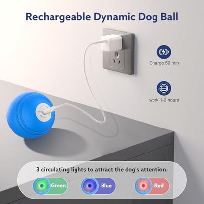 AIPERRO Interactive Dog Toys Ball, Smart Action Activated Rechargeable Pet Toy, TPU Material, IPX7 Waterproof Rating, Automatic Rotating/Bouncing/Moving, Suitable for Small/Medium Dogs-Blue - color: Blue