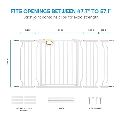 owlie Baby Gate for Stairs - 29-57'' Wide,No Drilling, Pressure Mount, White (30.5'' Tall) - color: White, size: Wide 29-57''