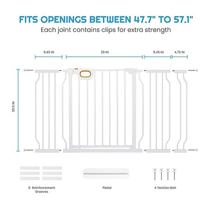 owlie Baby Gate for Stairs - 29-57'' Wide,No Drilling, Pressure Mount, White (30.5'' Tall) - color: White, size: Wide 29-57''