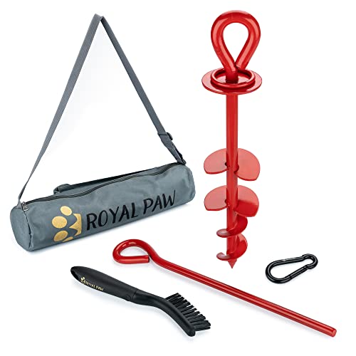 ROYAL-PAW Dog Tie Out Stake - for Large Dogs up to 210 lbs - Heavy Duty Dog Stake for Yard, Beach & Camping Outside - Best in Ground Anchor for a Dog Cable, Leash, Lead Tether (1, Crimson Red) - color: Crimson Red
