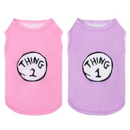 CuteBone Dog Shirts 2-Pack Soft Pet Clothes Breathable Summer Vest for Small Puppy and Stretchy Cat Apparel - color: Girl thing 1 thing 2, size: Medium