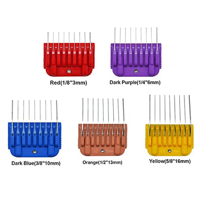 Dog Stainless Steel 5 Color Comb Compatible with andis oster A5 wahl km10 | Only fit for 10#/15#/30# Detachable Blade，Guide Comb Set Cutting Length 19mm-32mm - color: 5 PACK(3mm-16mm)