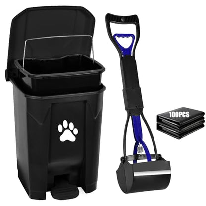 Outdoor Dog Poop Trash Can with Lid, Dog Waste Trash Can Pet Waste Container Pooper Scooper for Yard Garden Kitchen with Removable Inner Bin, Large Garbage Bag, Black - color: Black