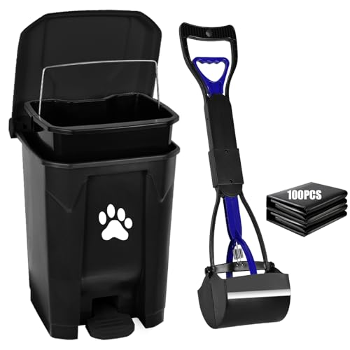 Outdoor Dog Poop Trash Can with Lid, Dog Waste Trash Can Pet Waste Container Pooper Scooper for Yard Garden Kitchen with Removable Inner Bin, Large Garbage Bag, Black - color: Black