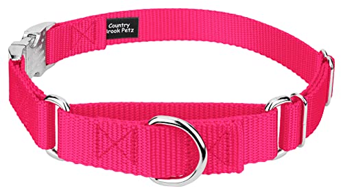 Country Brook Petz - Martingale Dog Collar - Heavy Duty Nylon Adjustable Martingale Dog Collar with Premium Buckle for Small Medium Large Breeds (5/8 Inch, Extra Small, Hot Pink) - color: Hot Pink, size: Extra Small (Pack of 1)