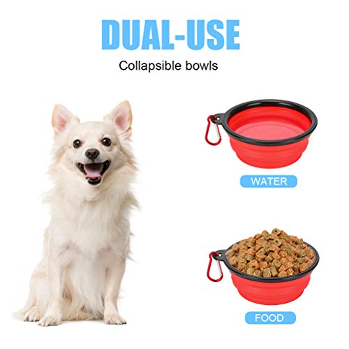 Pack of 6 Large Size Collapsible Dog Bowl, Food Grade Silicone BPA Free, with Carabiner Clip Foldable Expandable Cup Dish for Pet Cat Food Water Feeding Portable Travel Bowl (Blue & Red) - size: Pack of 6