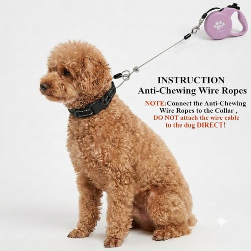 Chew Proof Retractable Dog Leash for Small Dogs up to 33lbs, 10ft Heavy Duty Dog Lead with Anti-Chewing Steel Wire Rope, Tangle-Free, One-Hand Brake & Lock, Pink S - color: Pink, size: Small
