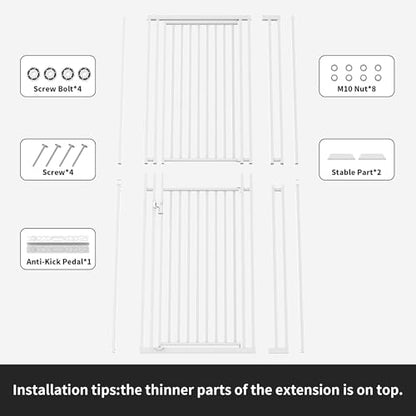 78.74" Extra Tall Cat Gate for Doorway, Wide Adjustable 27.56"-32.28" No Drilling Pet Proof Safety Door Gate, Pressure Mount Full Dog Barrier for Stairs Kitchen House-White - size: W27.56-32.28"
