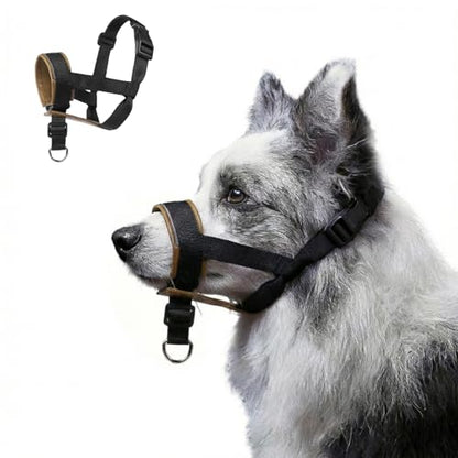 Dog Muzzle,Adjustable Loop Pets Muzzle Soft Leather Protect Skin Puppy Muzzles Prevent Biting Chewing Barking Allow Panting Drinking,Not Include Dog Collar (Khaki, Small) - color: Khaki, size: Small