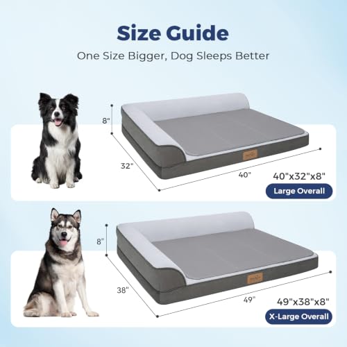 Cooling Dog Bed for Large Dogs, Orthopedic Dog Bed with Cooling Gel Mat, Removable Washable Cover, Waterproof Lining, Non-Slip Bottom, Summer Pet Bed for Sleeping, Size:49"*38"*8" - size: X-Large