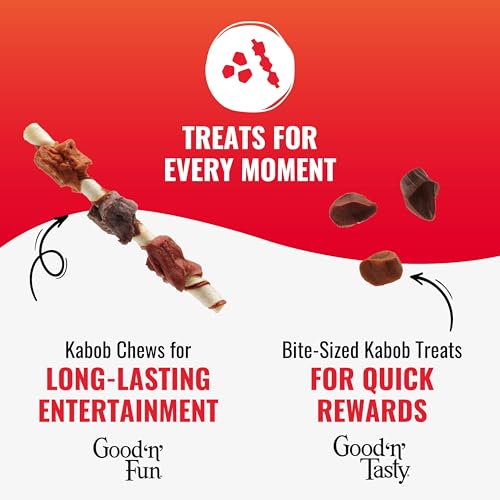 Good 'n' Tasty Kabob Bites Treat for All Dogs, 18 Ounces, Gourmet Dog Treats with Chicken, Duck or Chicken Liver, New Improved Formula for Softer Texture - size: 1.13 Pound (Pack of 1), style: Kabob Bites