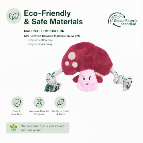 Green Sheep Puppy Plush Dog Toy, No Stuffing Squeaky Toy with Recycled Cotton Rope for Teething, Comfort and Gentle Play, Small Dogs and Puppies, Mushroom - color: Mushroom
