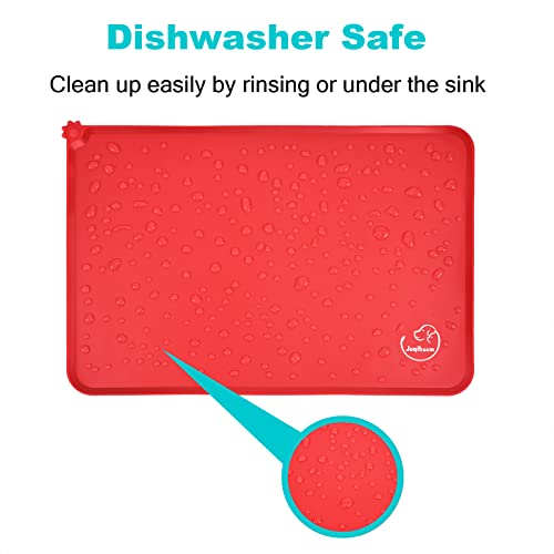 Silicone Waterproof Dog Cat Pet Feeding Mats, Non Slip, Easy Clean Pet Dog Cat Bowl Mats Placemat (18.5" x 11.5") Red - color: Red, size: 18.5" x 11.5"