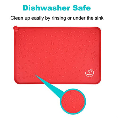 Silicone Waterproof Dog Cat Pet Feeding Mats, Non Slip, Easy Clean Pet Dog Cat Bowl Mats Placemat (18.5" x 11.5") Red - color: Red, size: 18.5" x 11.5"