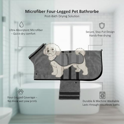 Dog Drying Robe, Absorbent Microfiber Pet Towel Wrap with Leg Openings for Small Dogs - color: Dark Gray