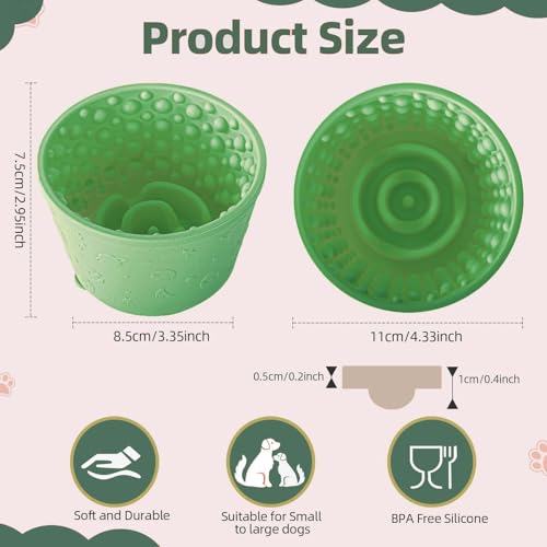 Dog Slow Feeder Lick Bowl, Non-Slip Dog Licking Treat Dispenser, Slow Feeder Bowls for Small Medium Large Breed Dogs, Anxiety Relief & Anti-Choking, BPA Free Silicone (Green, 1.6 Cup) - color: Green
