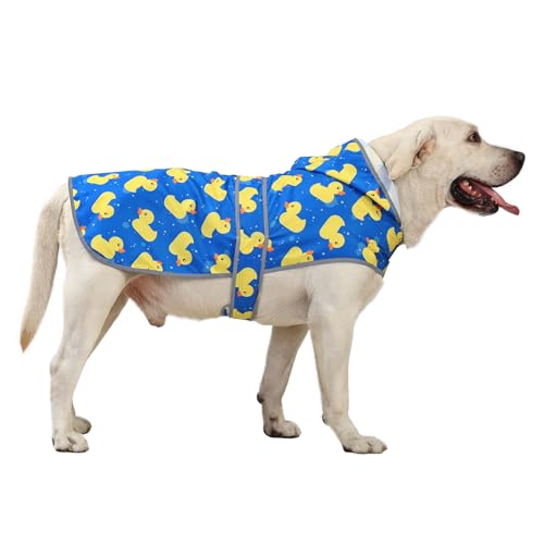 Dog Raincoat, Waterproof Dog Rain Jacket with Hood, Adjustable Rain Coat Poncho with Reflective Strips & Leash Hole for Large Medium Small Dogs Puppies, Lightweight Pet Clothes - color: Blue Duck, size: XX-Large