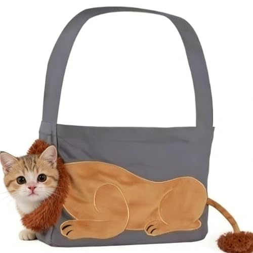 Hands Free Cat Dog Carrier, Lion Breathable Mesh Sling | Canvas Cotton Soft Safety Harness Walking Travel Hiking Vet Visits Small Dogs Kitten Pet Bag - color: gray